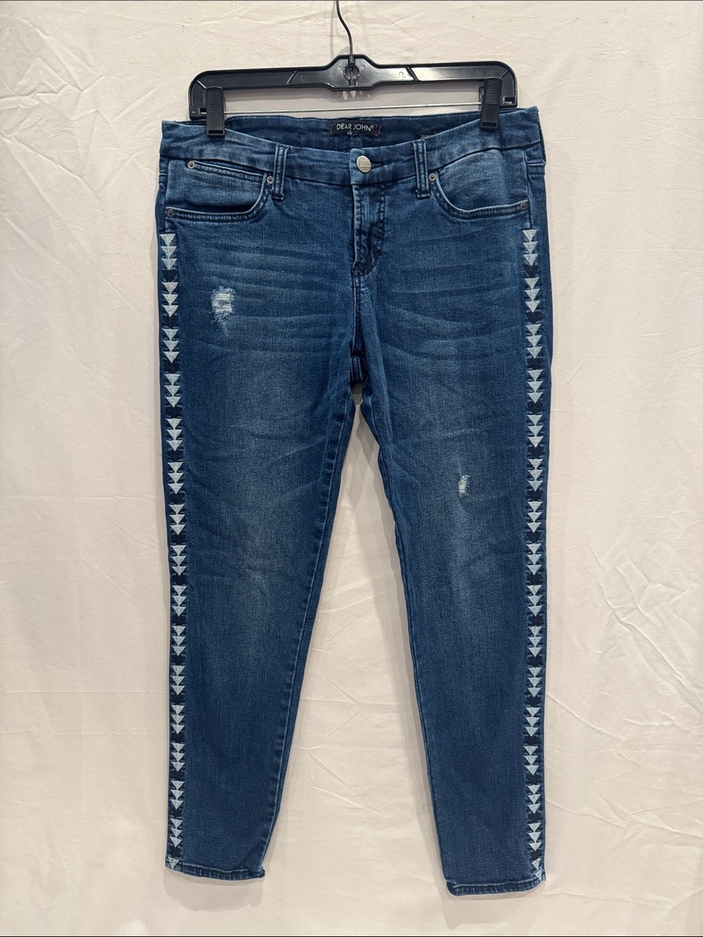 Dear John Dark Blue Skinny Jeans with Light-Blue Side Embroidery